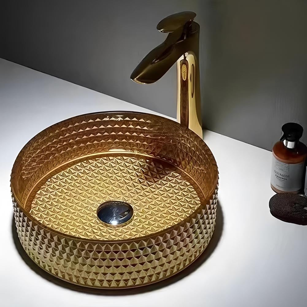 CSXSXAUO Crystal Glass Vessel Sink, Diamond Shaped Above Counter Basin for Modern Bathroom Vanity