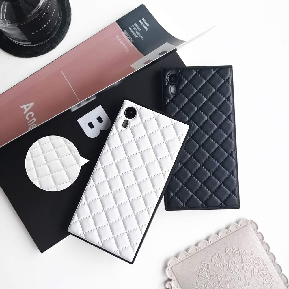 Square Grid Leather Case for iPhone 11 Pro Max Luxury Lattice Rhombic Sheepskin Vintage Chic Stylish Cover Slim Soft Flexible Shockproof Trunk Back Shell (Black, iPhone 11 Pro Max 6.5'')