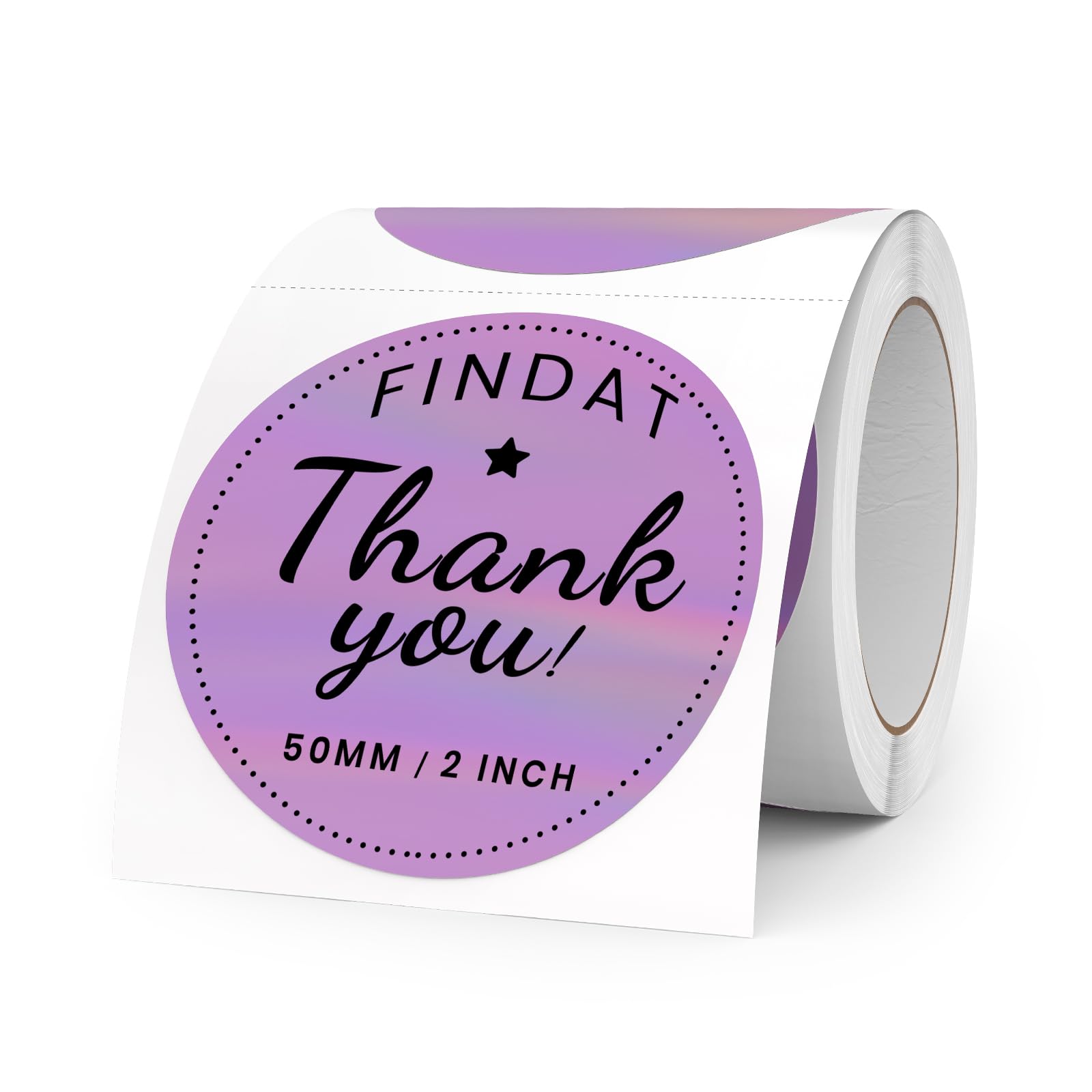 FINDAT Round Thermal Labels 2 Inch Holographic Laser Purple Vinyl Label Self-Adhesive Waterproof Rainbow Circle Direct Thermal Printer Stickers for