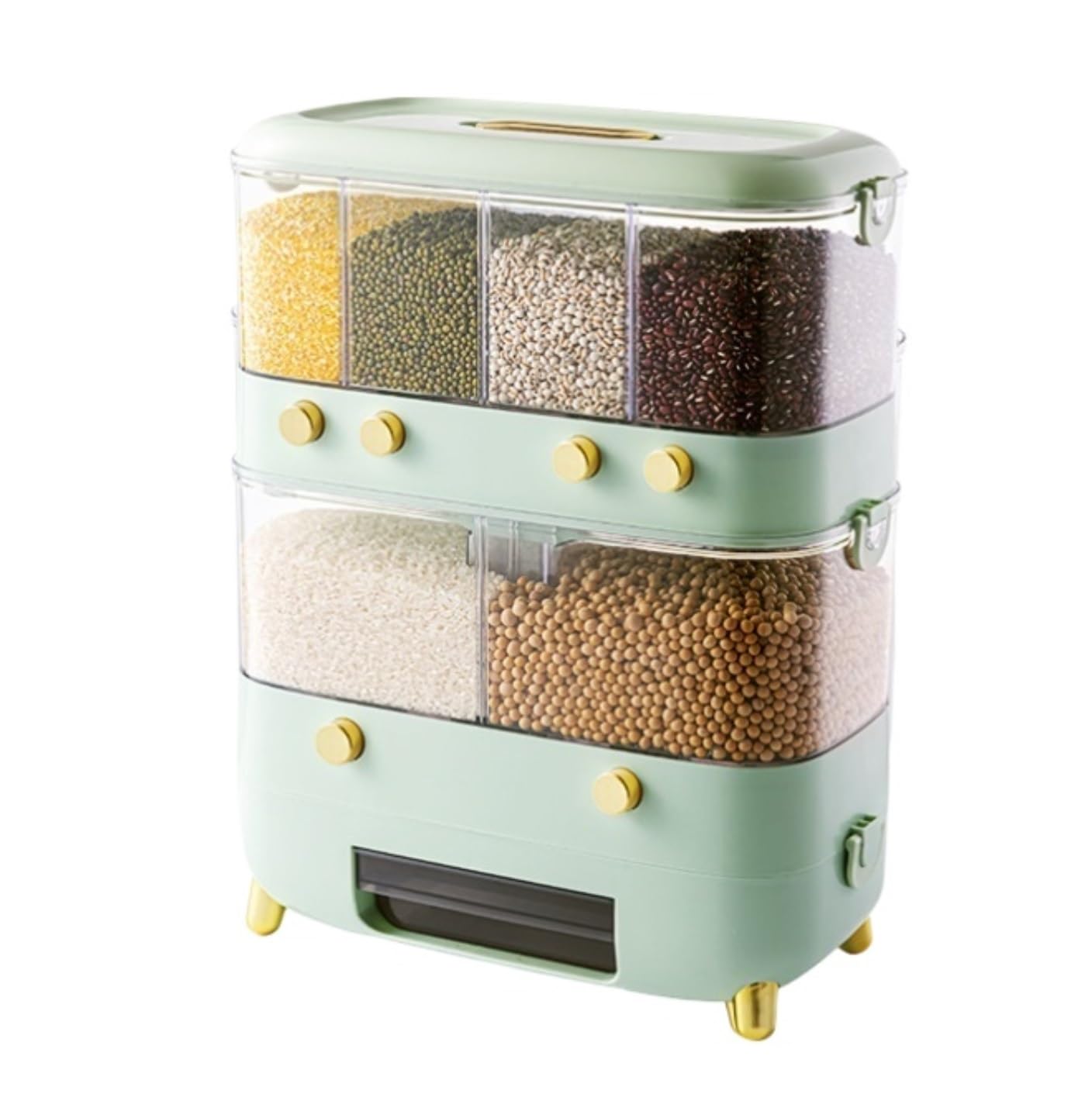 CVdrtyED Dry Food Cereal Dispenser Double Grain Dispenser Transparent Rice Bin With Individual Compartments For Storing Red Green Beans Pantry Rice Container(Grün)