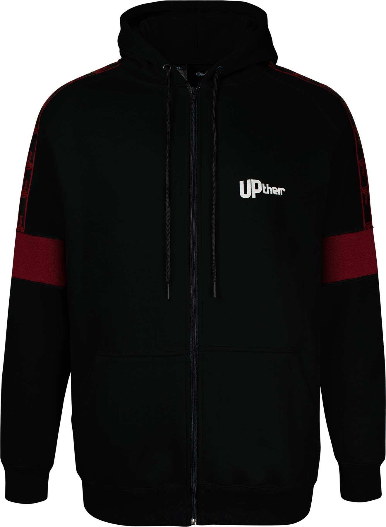 Uptheir Men's Chill Full Zip Hoody - Black Burgundy (UK, Alpha, M, Regular, Regular)