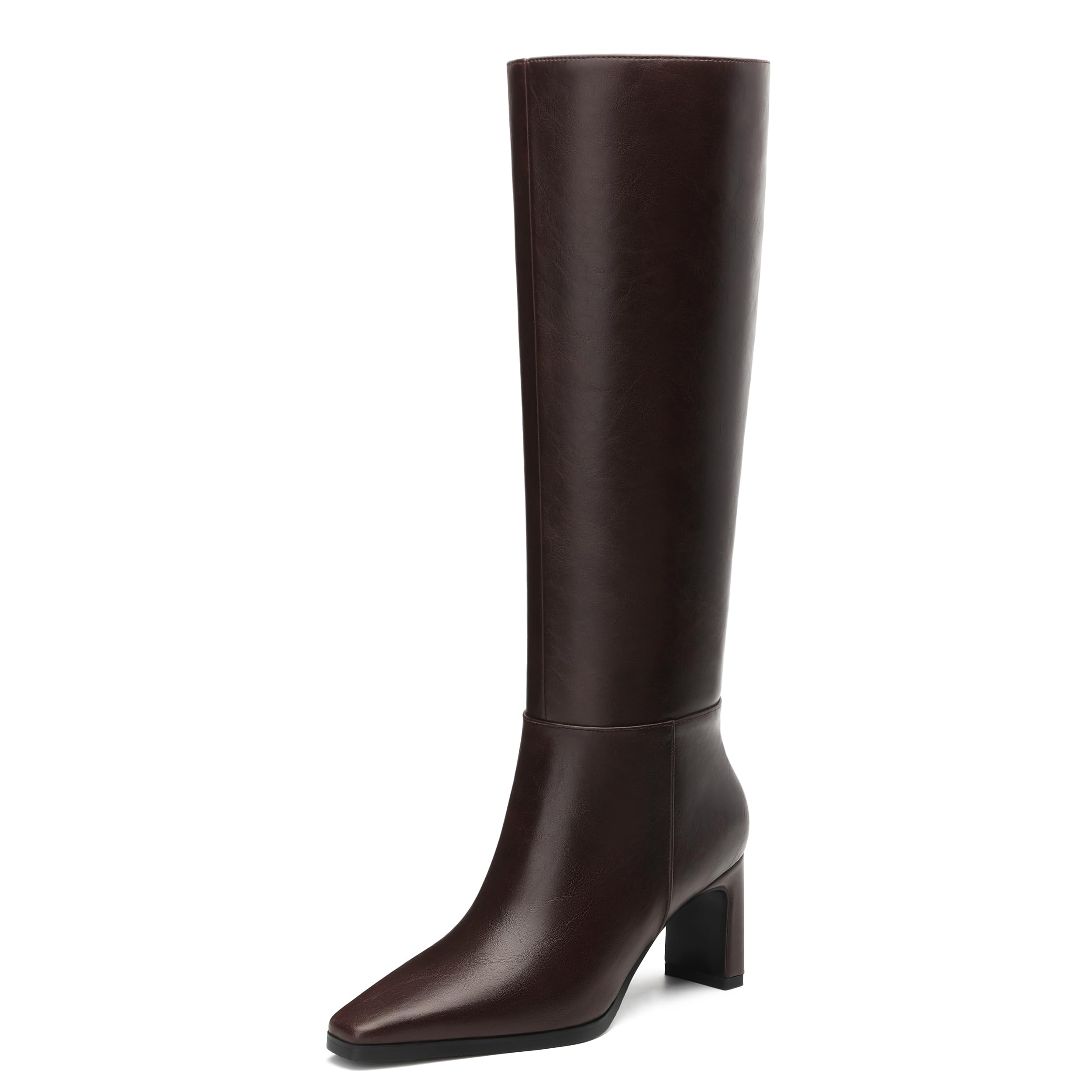 SHOWFOREST Womens Knee High Boots Chunky Heel Square Toe Side Zipper Tall Boots Comfortable Fall Winter Boots Casual