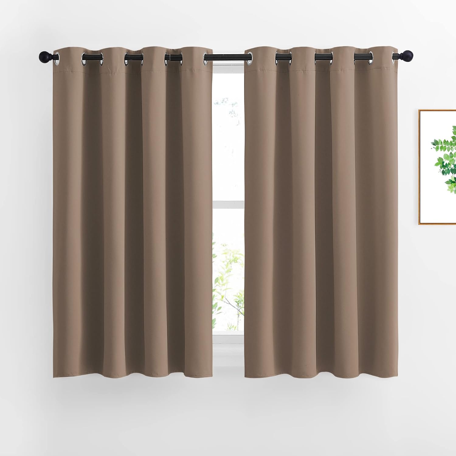 NICETOWN Insulated Blackout Curtains and Drapes - Microfiber Energy Saving Thermal Insulated Solid Grommet Blackout Draperies for Kitchen (1 Pair, 52 inches by 54 Inch, Cappuccino) Cappuccino 52"W x 54"L (Pack of 2)