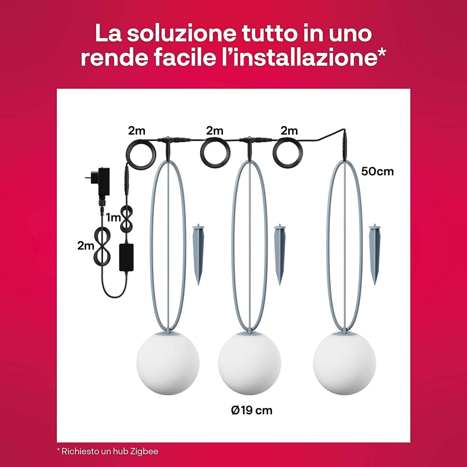 innr Smart Sfera Luminosa da Giardino, Zigbee, Funziona con Hue* e Alexa (Bridge Necessario), Luci LED, Bianca e Colorata, Lanterne, Palla da Giardino Esterno, Lampada Set Completo - Confezione da 3