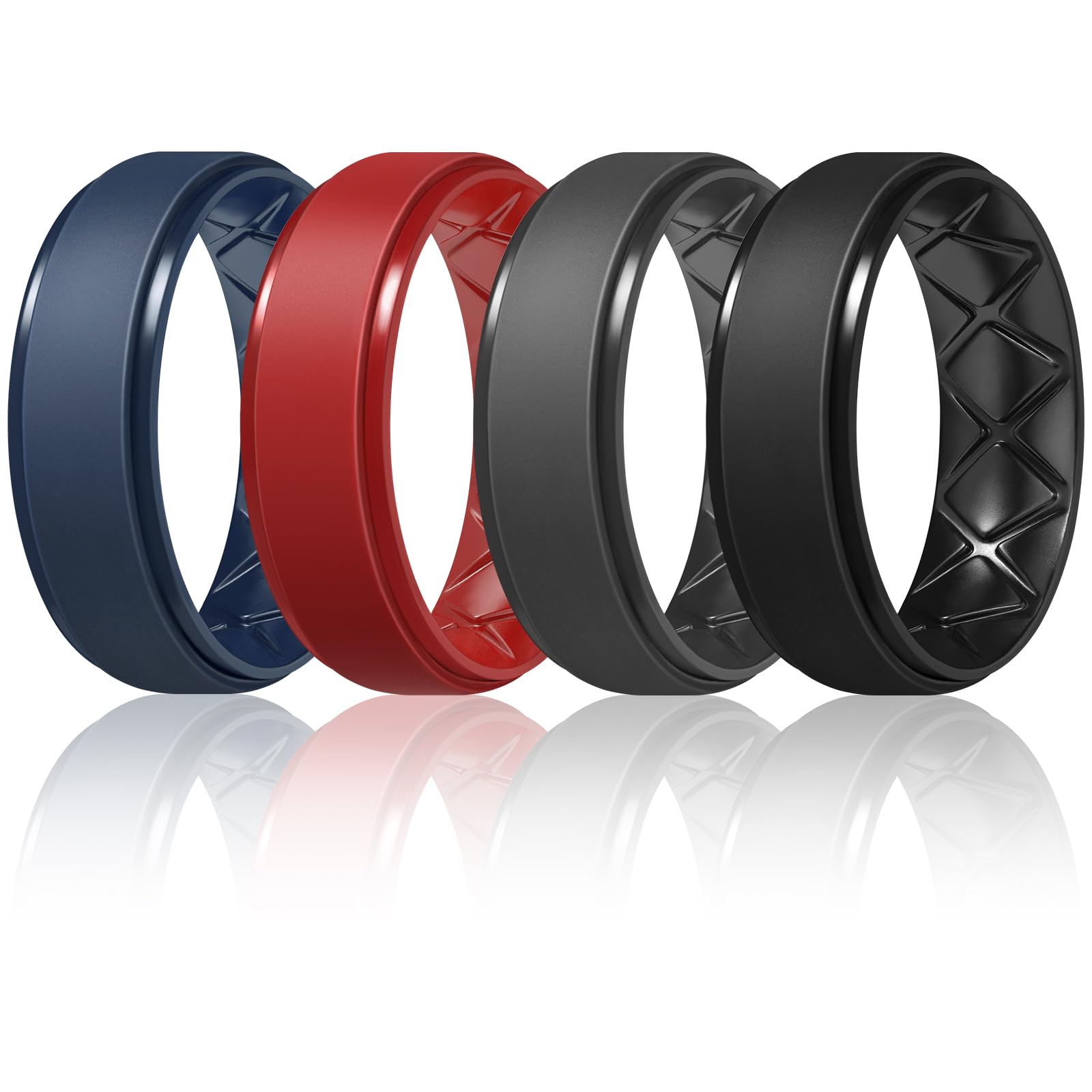Egnaro Inner Arc Ergonomic Breathable Design, Silicone Rings Mens with Half Sizes, 7 Rings / 6 Rings / 5 Rings / 4 Rings / 1 Ring Rubber Wedding Bands, 8.5mm Wide-2mm Thick