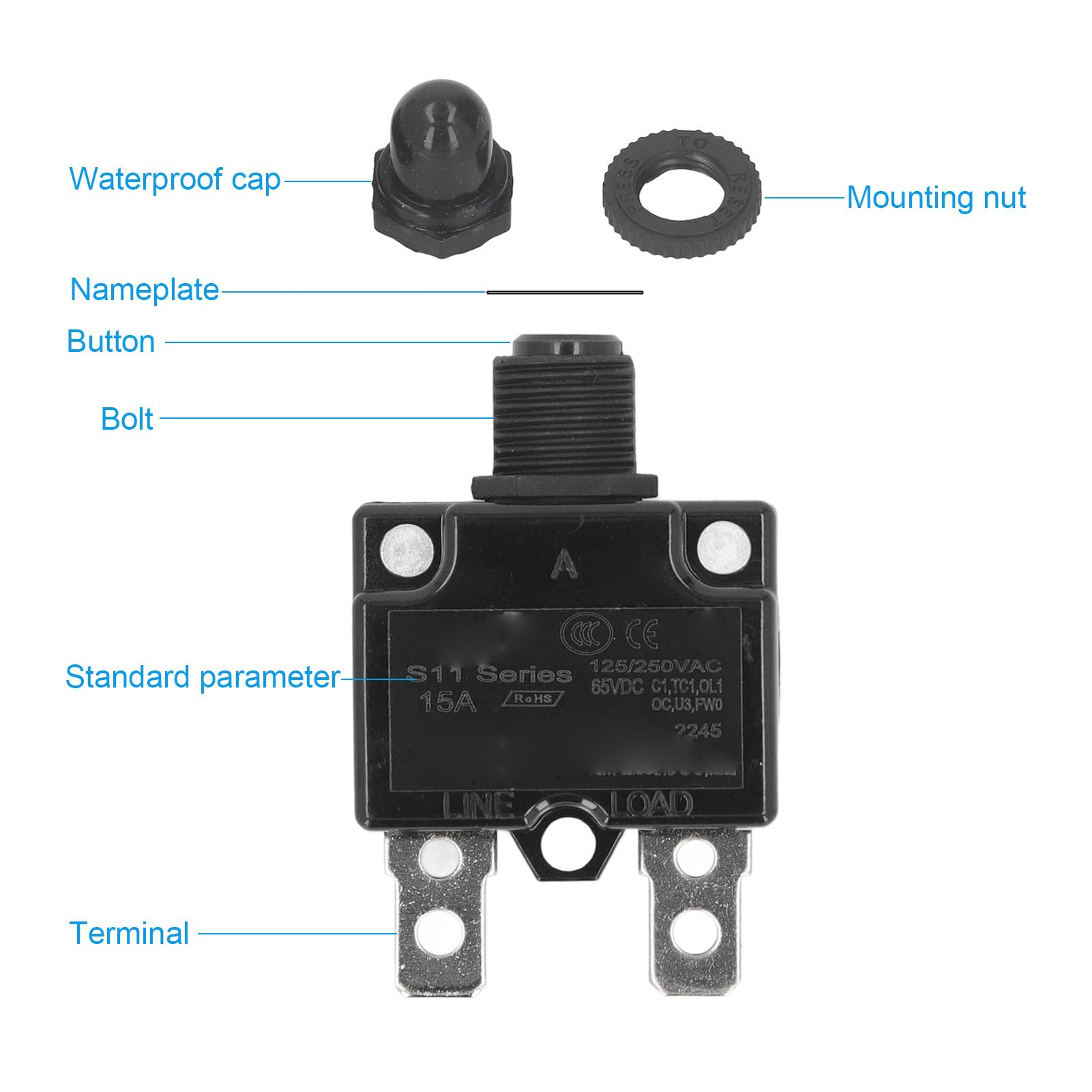 10 Pièces Disjoncteur Thermique 15A Protecteur de Surcharge Fusible Relais Réinitialisation Automatique pour Pompe à Eau Générateur Compresseur D'air