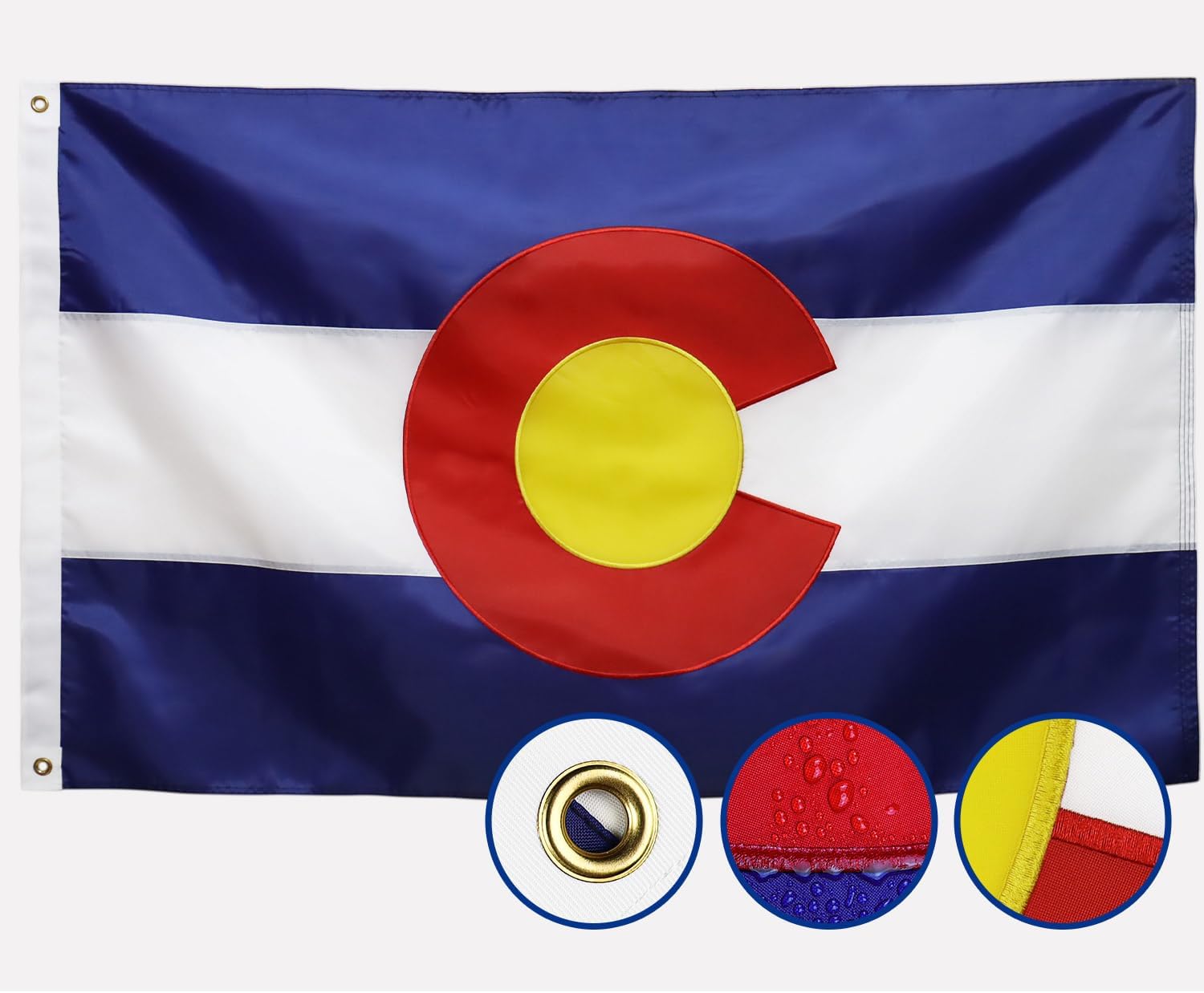 Double Sided Colorado State Flag 3x5 Outdoor The Longest Lasting CO Flags Heavy Duty 210D Nylon, Sewn Stripes, Embroidered Star, Stronger Brass Grommets,4 Stitched Hemming, Perfect for
