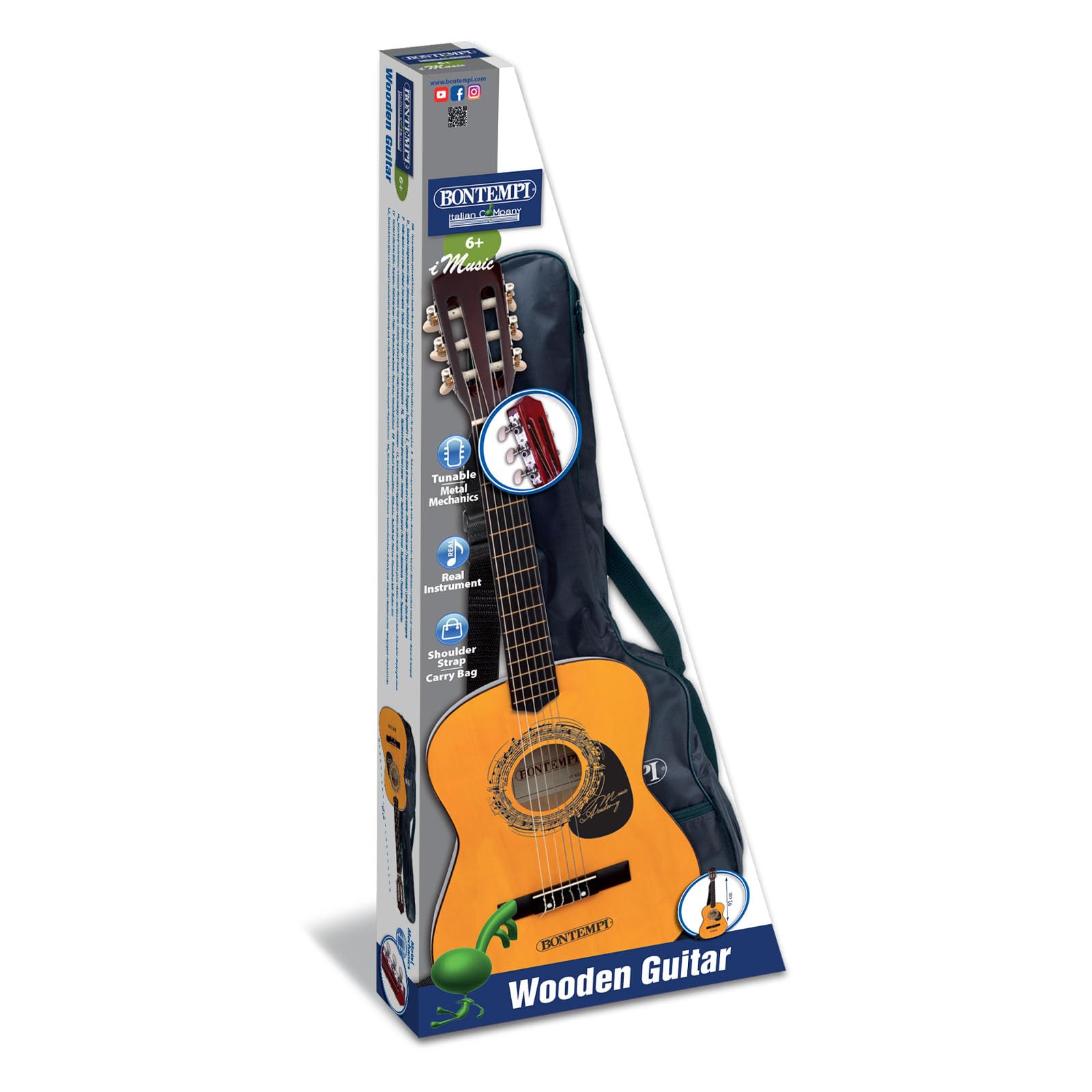 Bontempi | WoodHarmony - Chitarra Classica in Legno da 75 cm con Borsa per Avventure Musicali Autentiche, Marrone Scuro