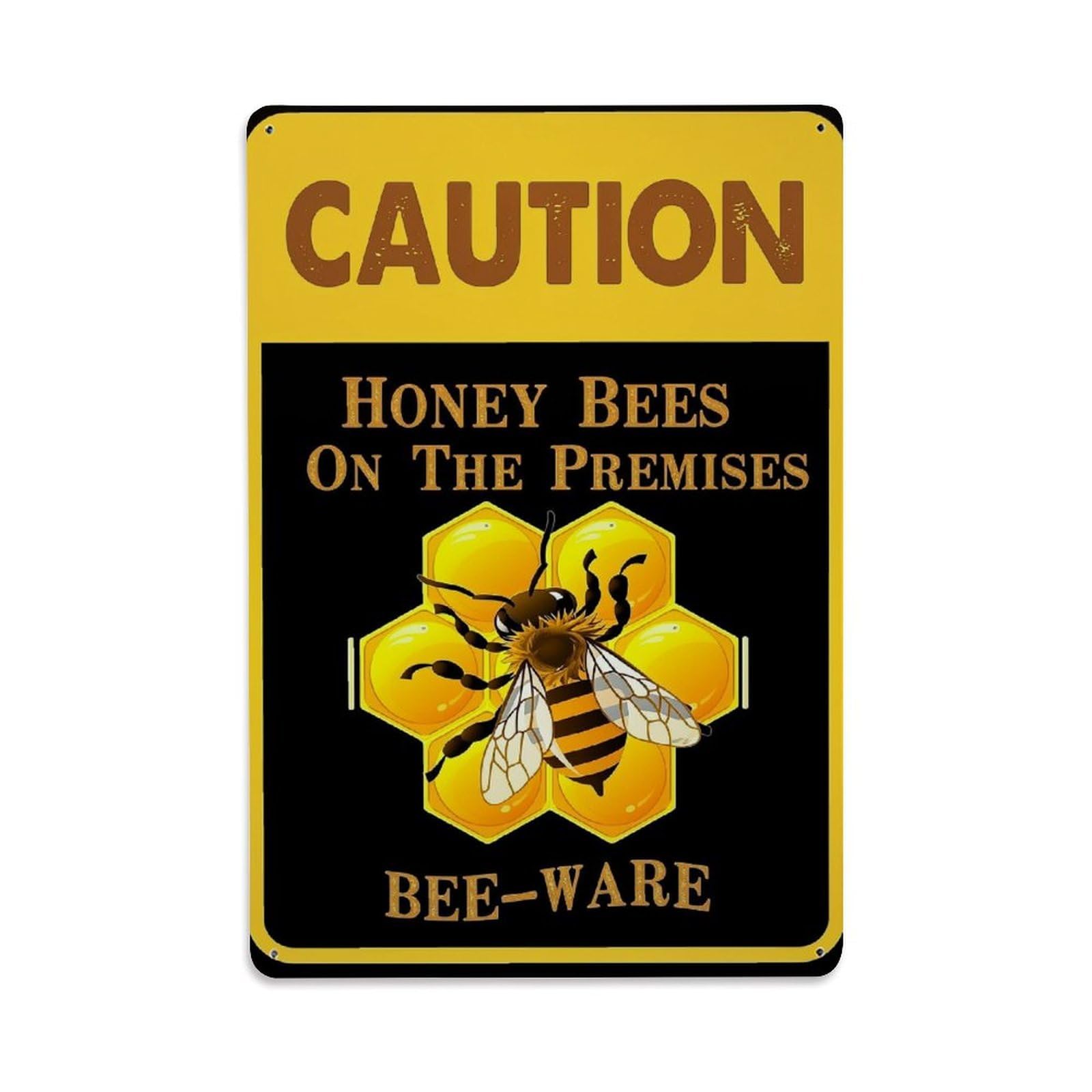 Honey Bee On Honeycomb Retro Metal Tin Sign, Vintage Metal Poster for Bar, Home, Man Cave, Kitchen, Laundry Room Art Decor 8x12 Inch