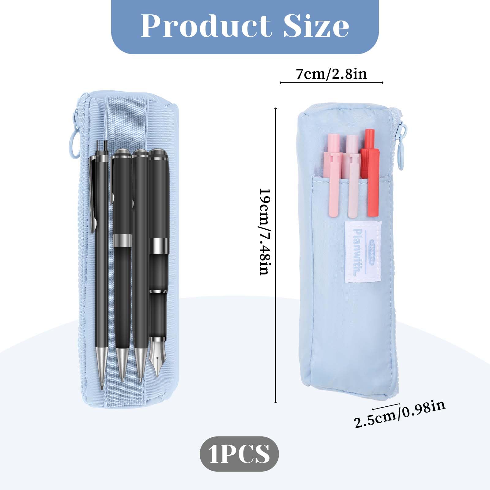 Tucnoeu Pen & Holder Small Zippered & Elastic Band Pencil Case for Notebooks & Books (Blue), Blau, 19 x 7 x 2,5 cm - Image 2