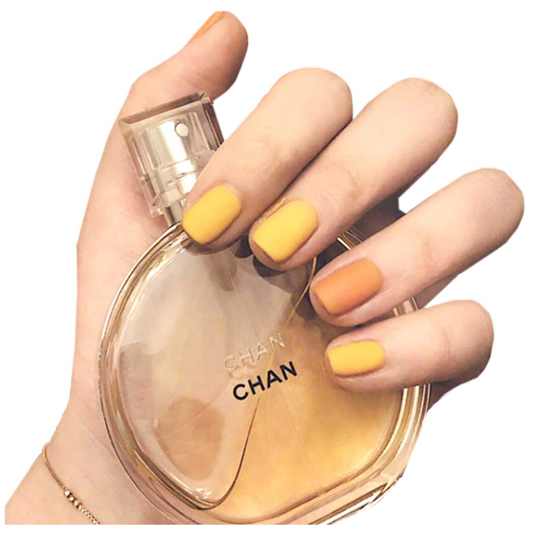Fstrend Yellow 24pcs False Nails Matte Full Cover Short Square Coffin Natural False Acrylic Purple Nail For Women And Girls Yellow Orange Amazon Com Au Beauty