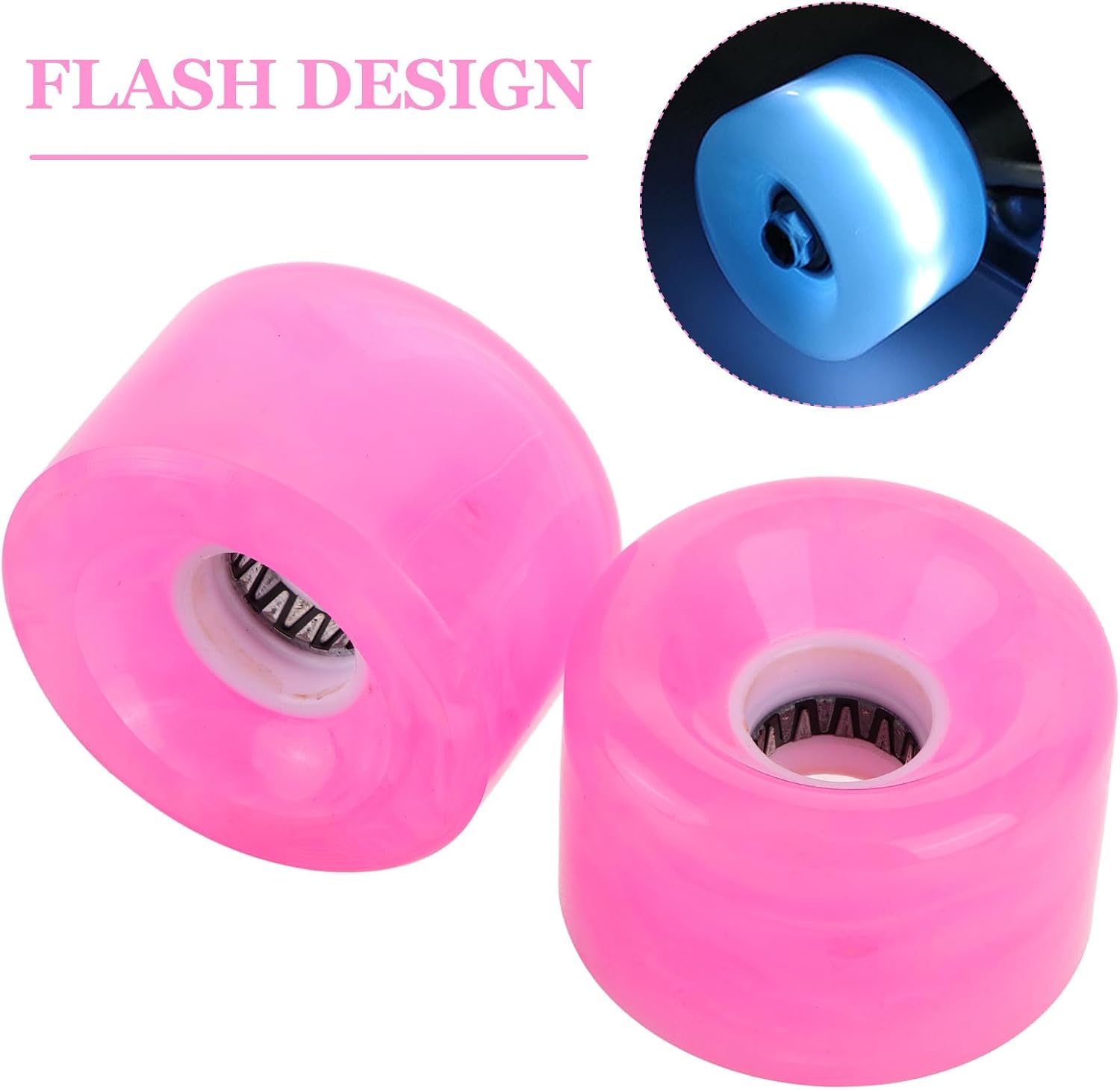 2pcs Skateboard Wheels Replacement Set, Pink Pu Illuminated Wheels, High Elasticity Durable Skateboard Parts for Street and Cruiser Boards