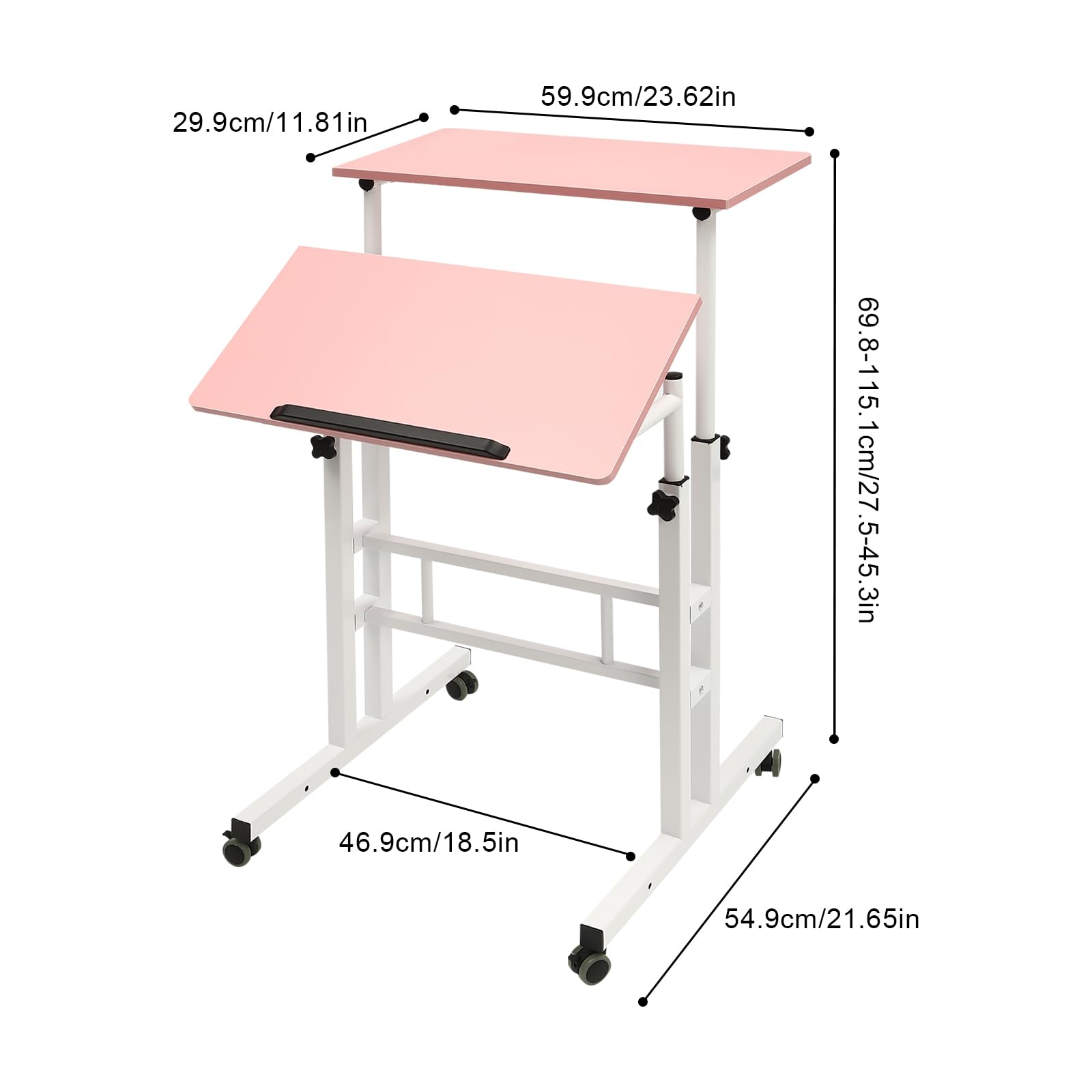 Stand up Desk Small Standing Desk w Wheels Adjustable Height Standing Desk Mobile Standing Desk Rolling Laptop Cart — view 3