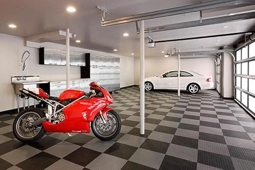 Garagedeck Coin Pattern, Durable Copolymer Interlocking Modular Non-Slip Garage Flooring Tile (48 Pack), Graphite #TOP5