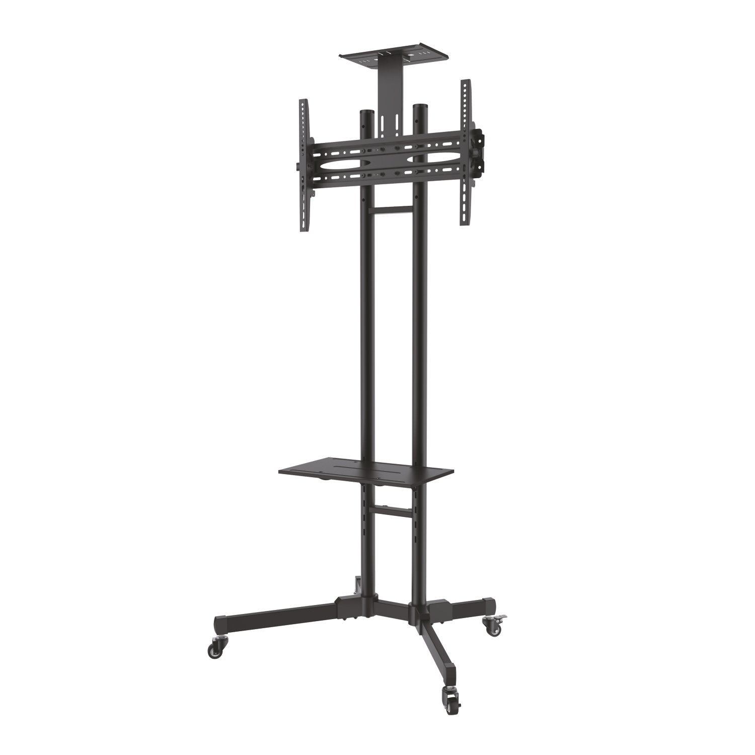 AISENS FT70TE-035 - Soporte de Suelo para Monitor/TV de 37"-70" (con Rueda y Bandeja para DVD) Color Negro