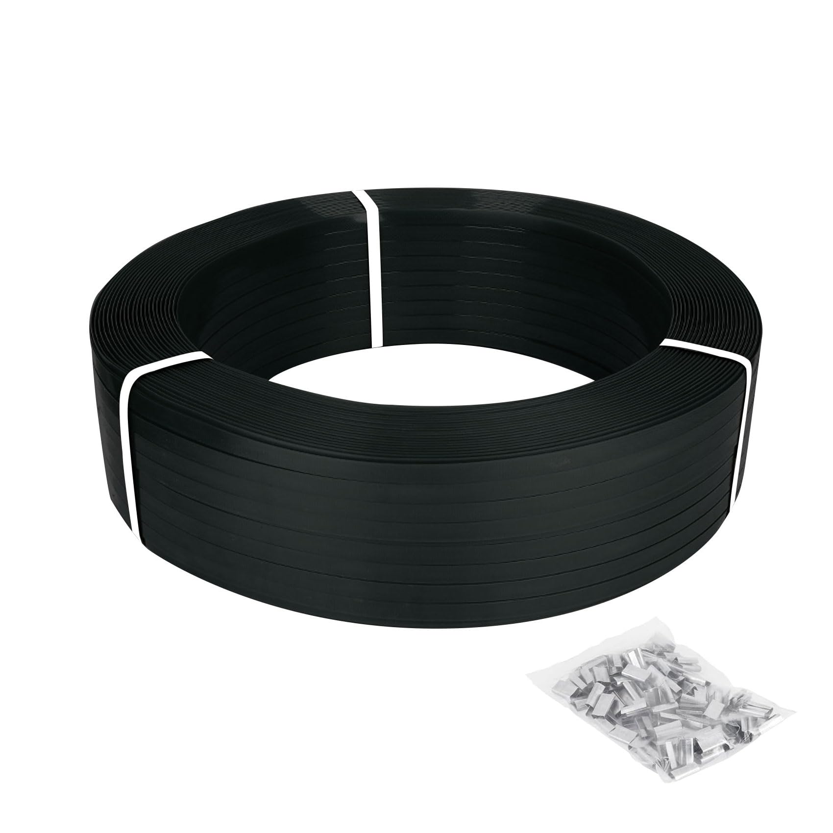 Reggia Reggetta in Plastica Polipropilene Rotolo per Reggia per Imballaggio con 70 Fibbie 1200 m x 16 mm x 0,8 mm Resistenza alla Rottura 530 kg per Mattoni Legno Magazzini Trasporti(Color:Black)