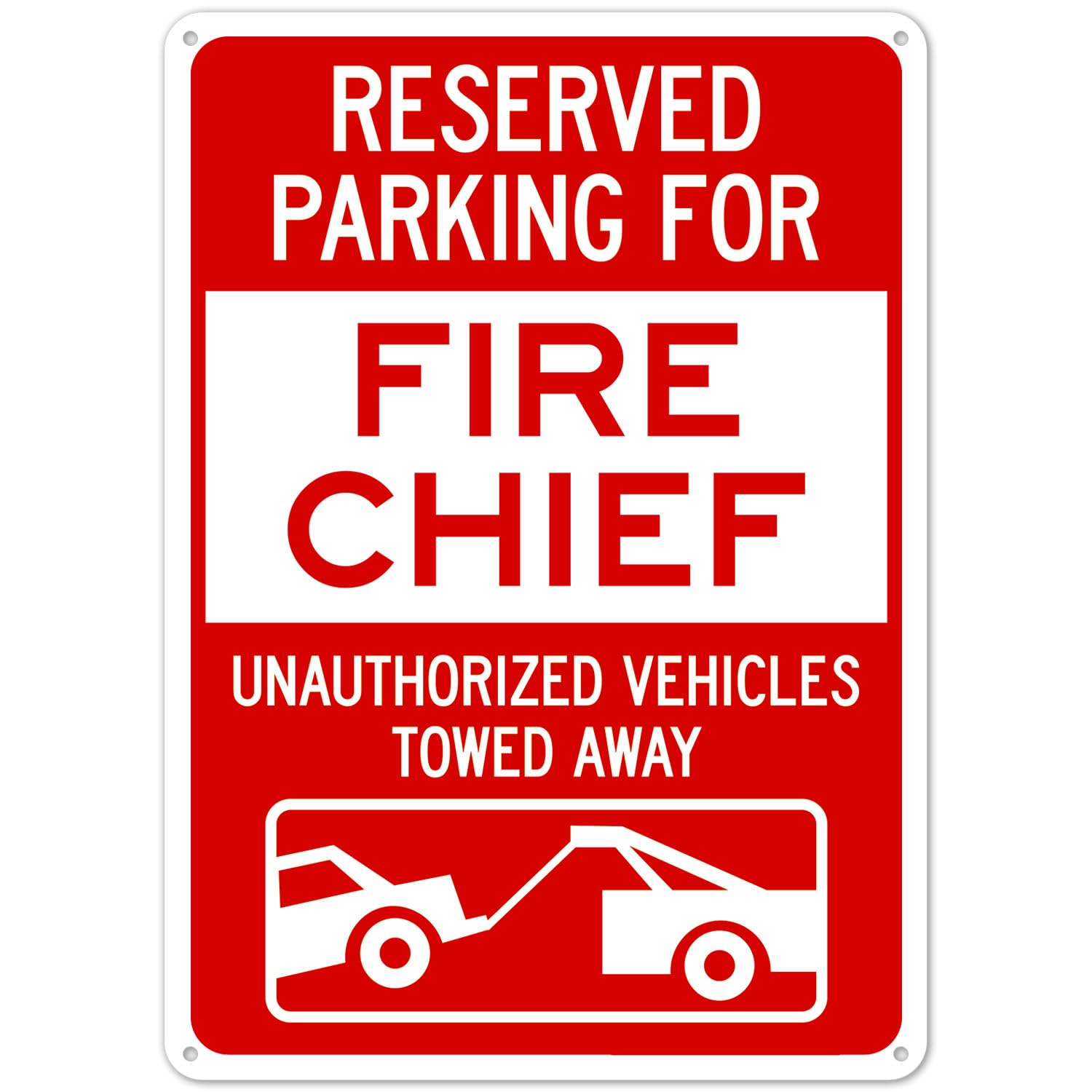 Fire Chief Reserved Parking Sign, Special Parking Marker for Public Facility, Metal Tin, 12 x 8 Inch