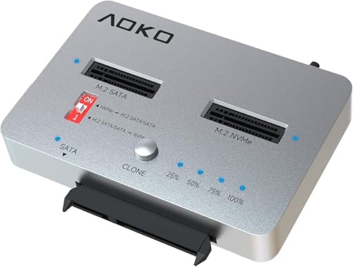 AOKO M.2 Duplicator NVMe a SATA Clon estación de acoplamiento con adaptador SATA de 2.5 pulgadas3.5 pulgadas para M.2 PCIe NVMe y unidades SATA,
