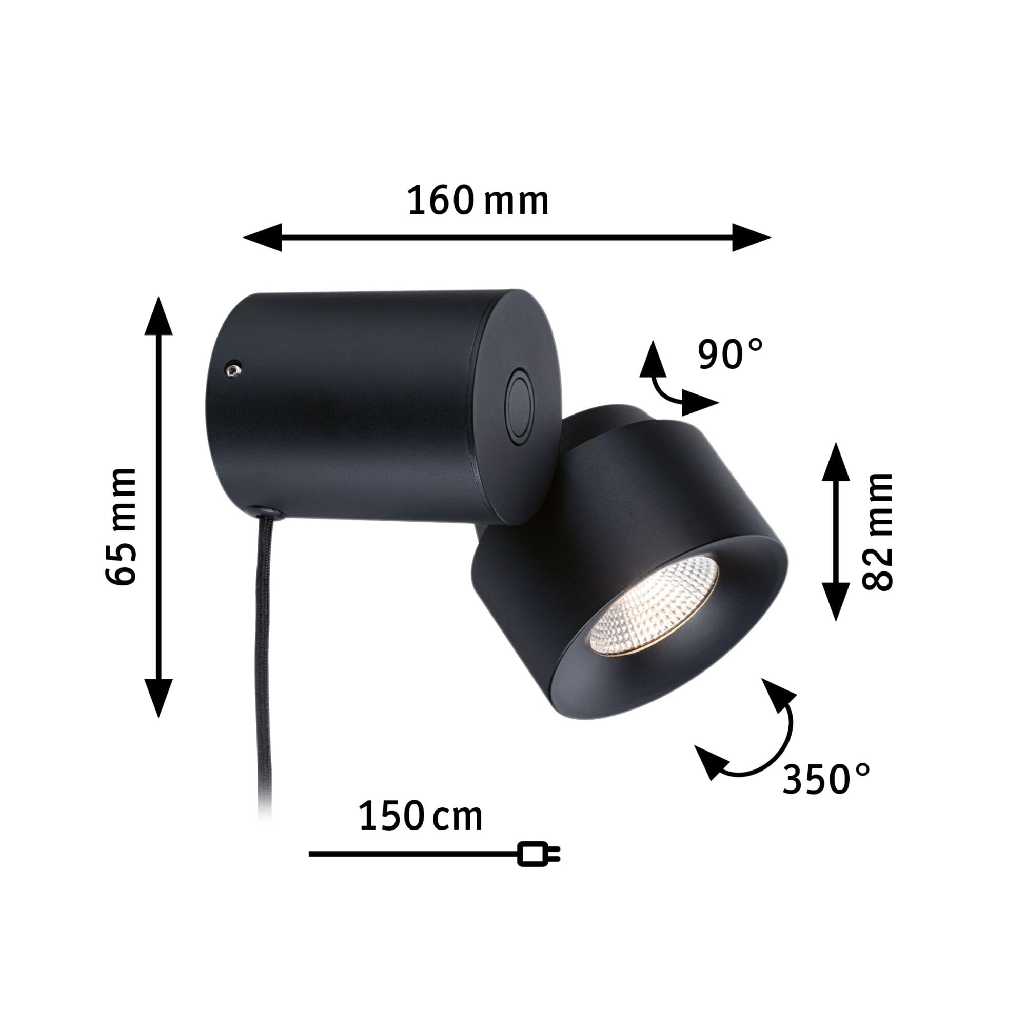 Paulmann 79776 LED Tischleuchte Puric Pane 3-Step-Dim incl. 1x3 Watt dimmbar Tischlampe Schwarz Metall, Kunststoff 2700 K