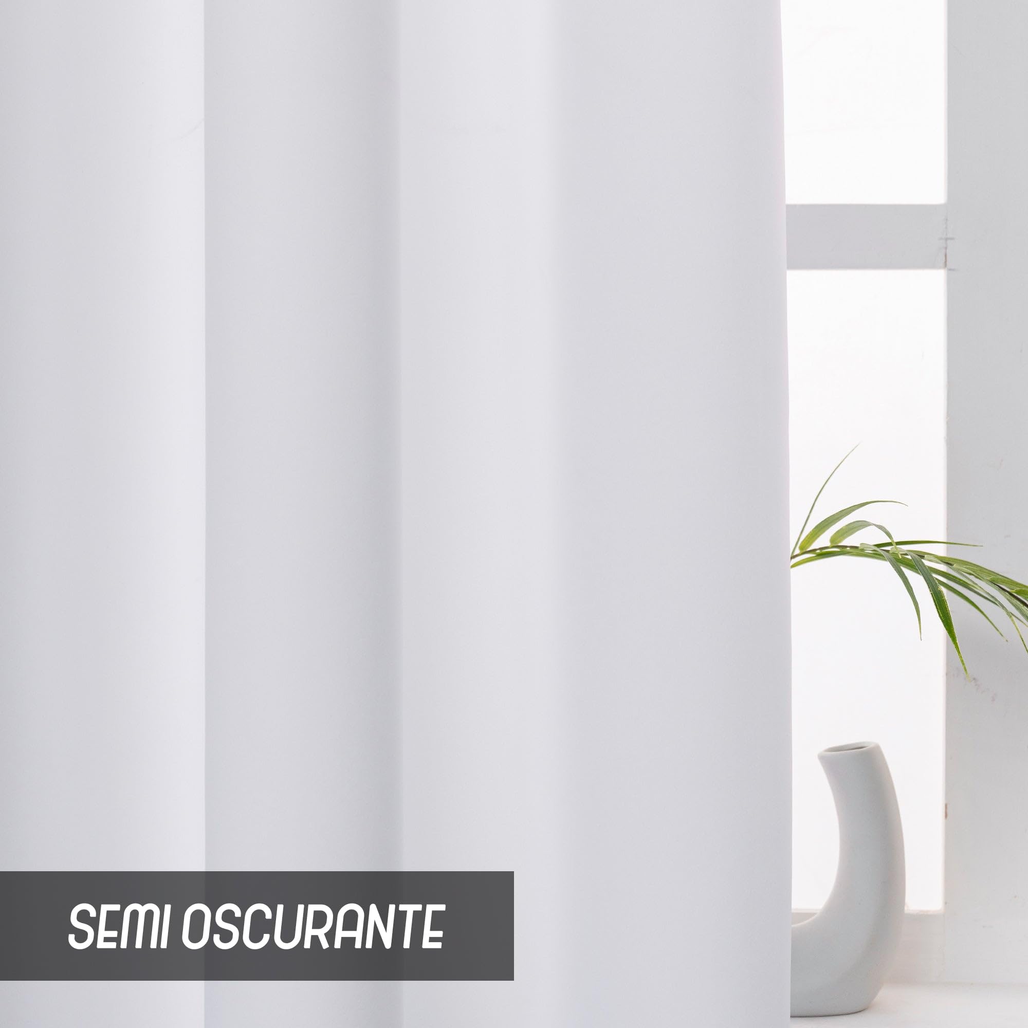 GIRASOLE HOME Coppia Tende Fiji Bianche Semi Oscuranti Termiche Morbide Tinta Unita 2 Pannelli da 55x220cm con Tasca, Bianco