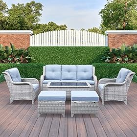 Patio Dining Chairs Set of 2, All-Weather Wicker Chair Patio Club Chairs, Outdoor Deep Seating Set Patio Furniture with Cushions, Light Gray Wicker 61QP+4wH 2L. SS280