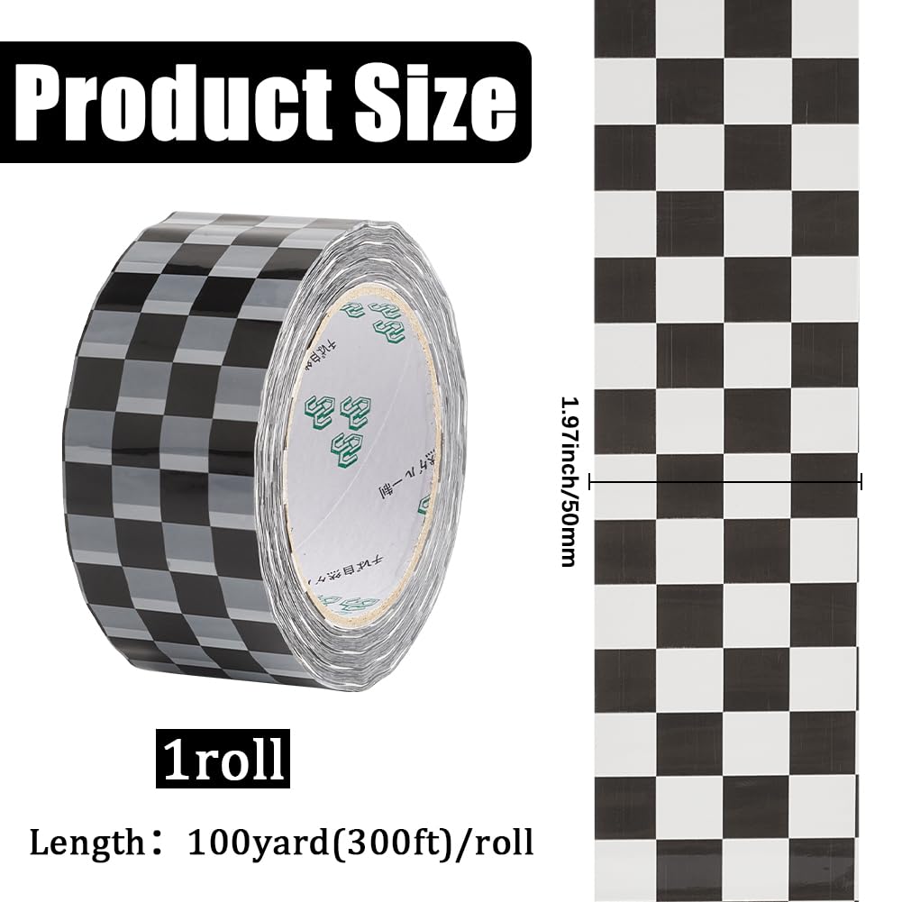 GORGECRAFT 100yards*50mm Printing Shipping Tape Packing Tape Black and White Checkered Waterproof Gift Wrapping Tapes for Home Office Packing Repairing Art Crafts Scrapbooking Present - Image 2