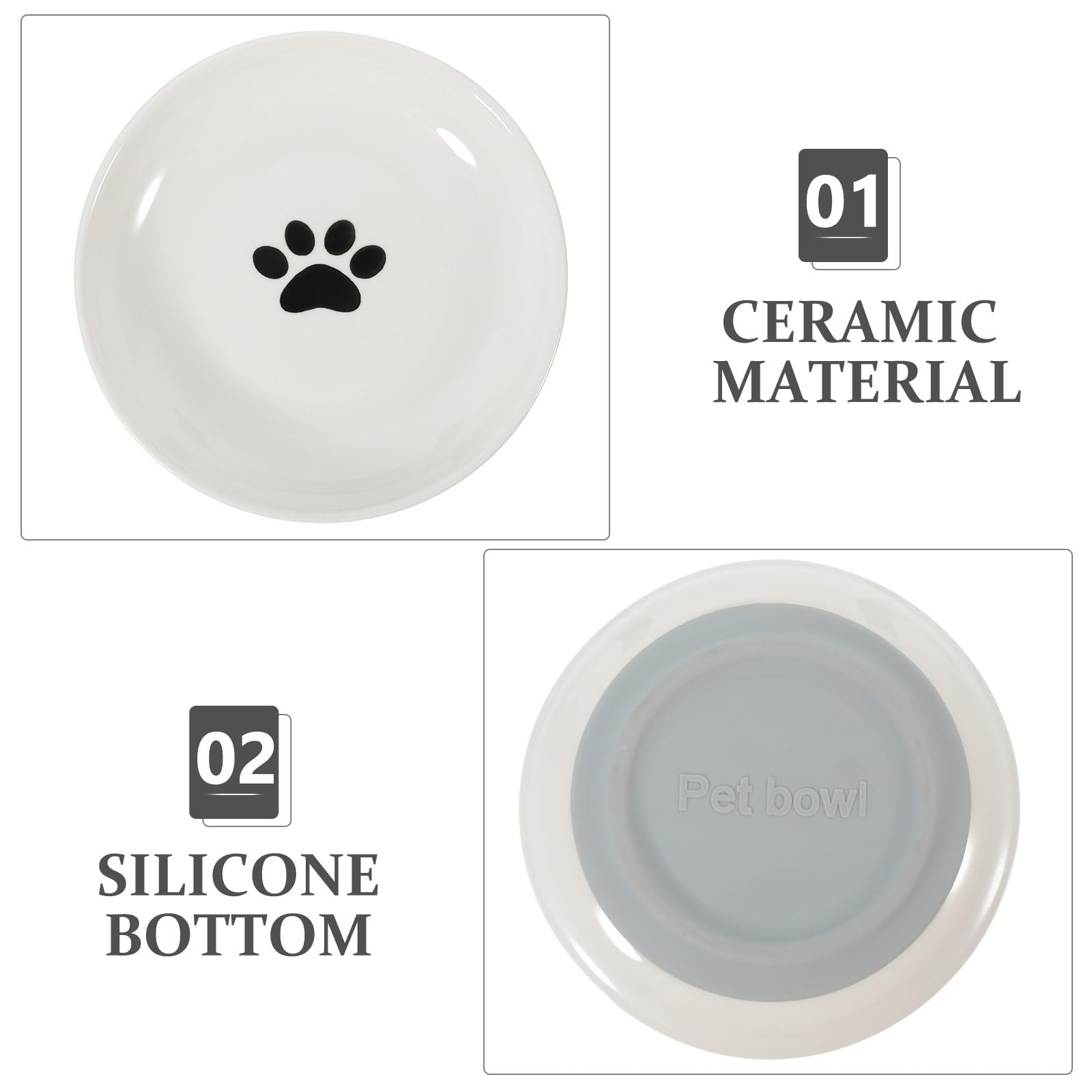 Ciotole per Gatti in Ceramica Set da 3 Pezzi Fondo Antiscivolo in Silicone, Ciotola Bassa e Larga per Cibo e Acqua, per Gatti di Piccola Taglia e Alimentazione Quotidiana