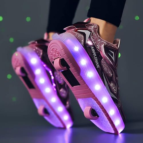 Miniatura 5 de Ylllu - Tenis de patinaje con ruedas LED USB para niños, zapatos con ruedas y luces para niños y niñas