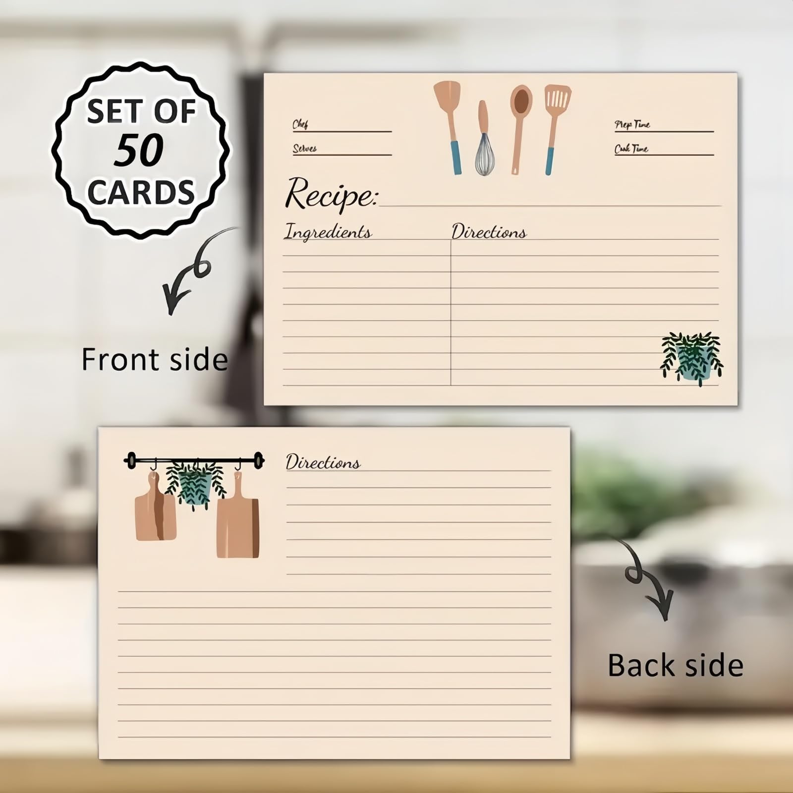 YOJO Recipe Cards,50 Count Recipe Cards 4x6,Double Sided Cardstock for Bridal Shower,Wedding,Housewarming Gift - Image 2
