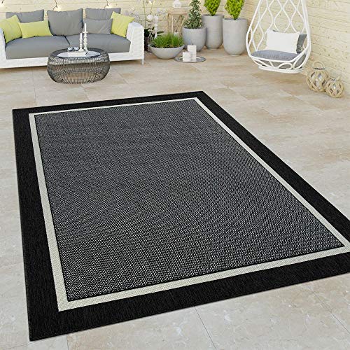 Paco Home Alfombra Interior Exterior Terraza Balcón Intemperie Estilo Escandinavo, tamaño:200x290 cm, Color:Negro 2