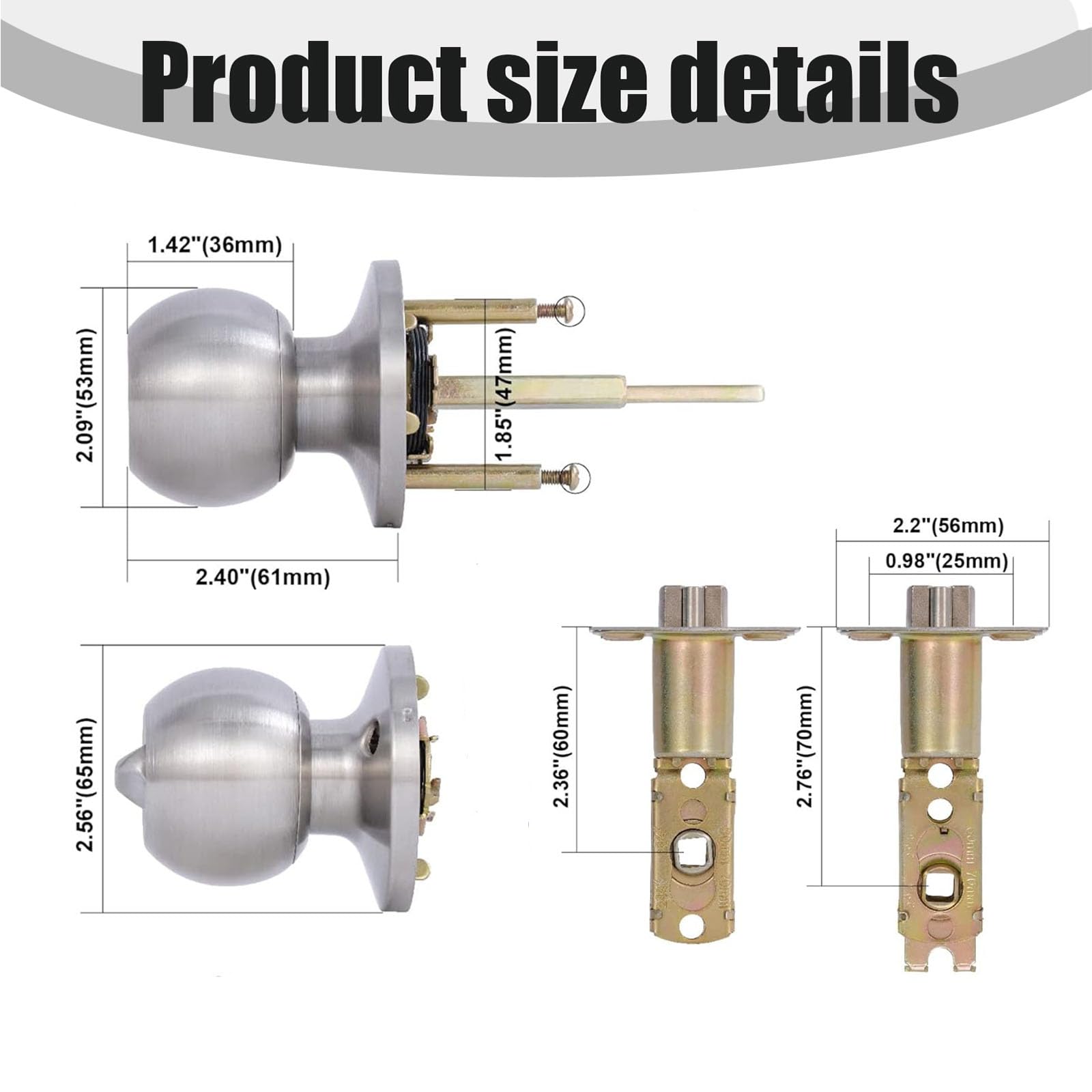huifllyhui Door Knob with Lock and Key,Entry Door Knobs with Lock and Keys, Exterior/Interior Door knob for Bedroom or Bathroom,Satin Nickel Door Handle,Entry Door (2, Silvery) - Image 2