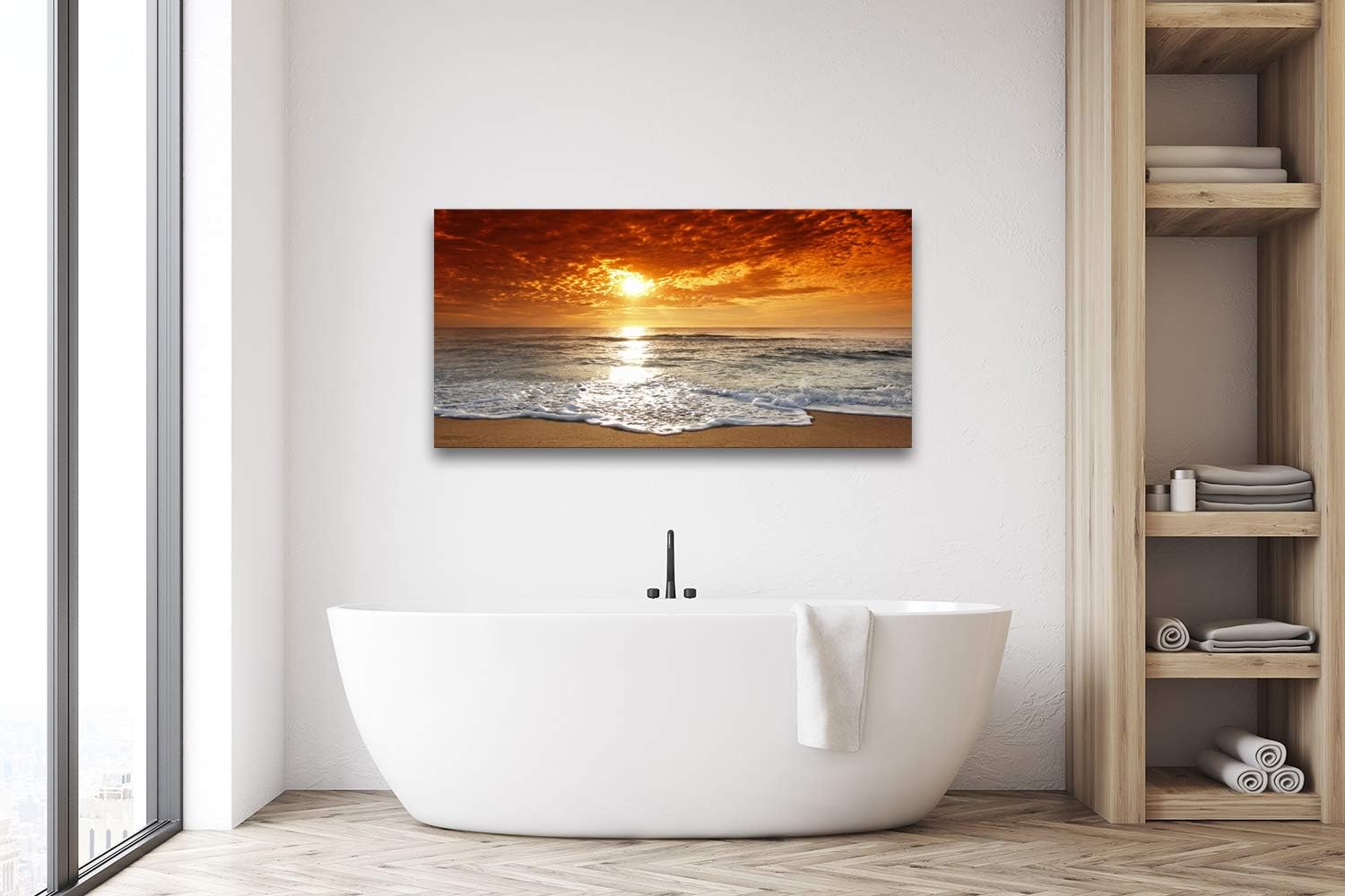 Muolunna S04650 Canvas Prints Wall Art Sunset Ocean Beach Pictures Photo Paintings for Living Room Bedroom Home Decorations Stretched and Framed Ready to Hang Seascape Waves Artwork 20x40inch - Image 3