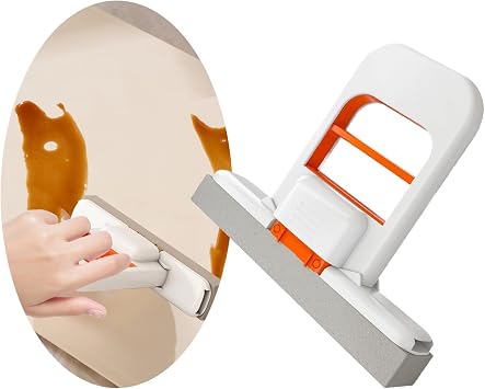 EKIND Mini Foldable Handheld Sponge Mop Wet Dry Rinse, Small Spaces Portable Squeeze for Kitchen,BathroomWhite