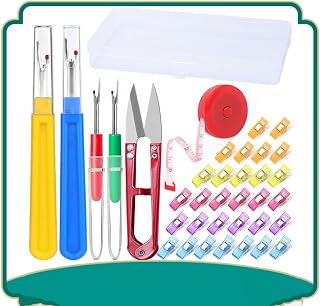 Dolaso Kit de desgarrador de costuras y removedor de hilos con 2 desgarradores de costuras grandes y 2 pequeños, 30 clips de colores mixtos, cinta métrica roja y tijeras de hilo, herramienta esencial