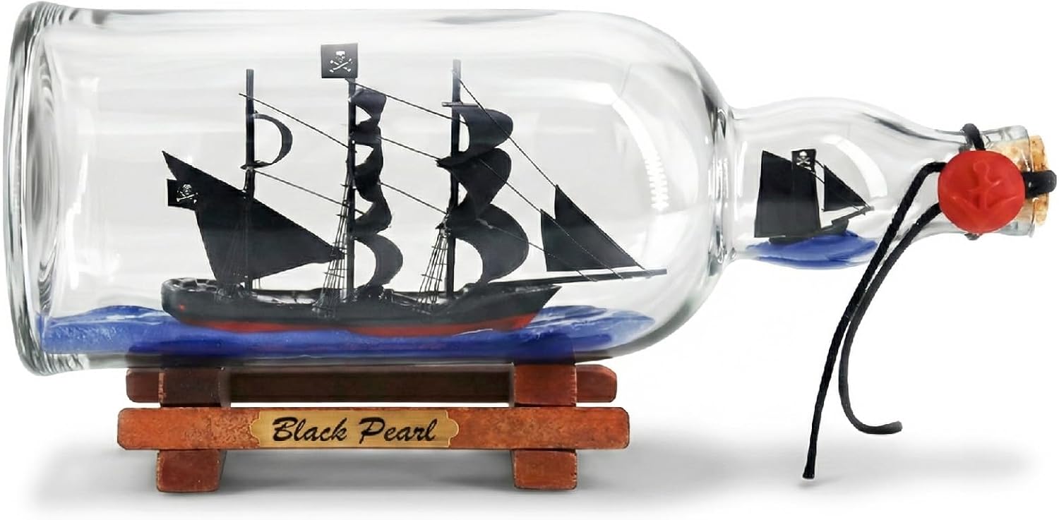 11inch Black Pearl Pirate of the Caribbean Dual Model Ship in a Bottle Glass Ornament Gift for boy (Black Pearl 11”)