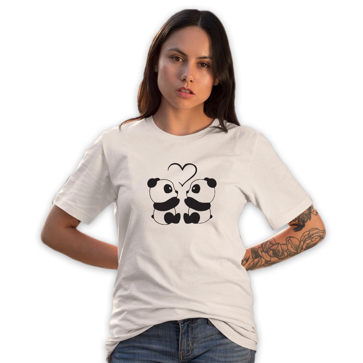 Corga Apparel| T-Shirt for Women's and Ladies | Half Sleeve | Round Neck | 100% Cotton |Two Cute Panda Graphic Printed Tee