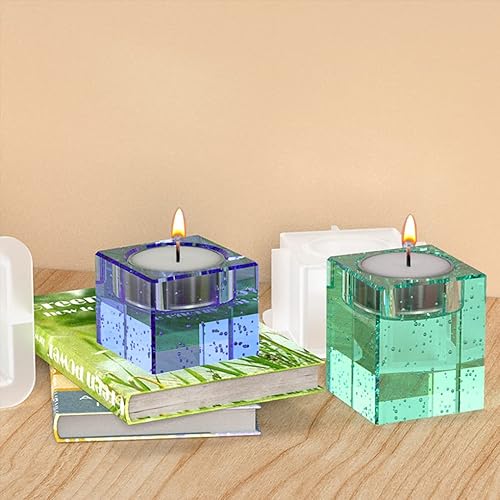 Miniatura 8 de FineInno Moldes de resina para candelabros cuadrados de 3 tamaños, moldes de silicona para candelabros rectangulares, moldes de vela de té