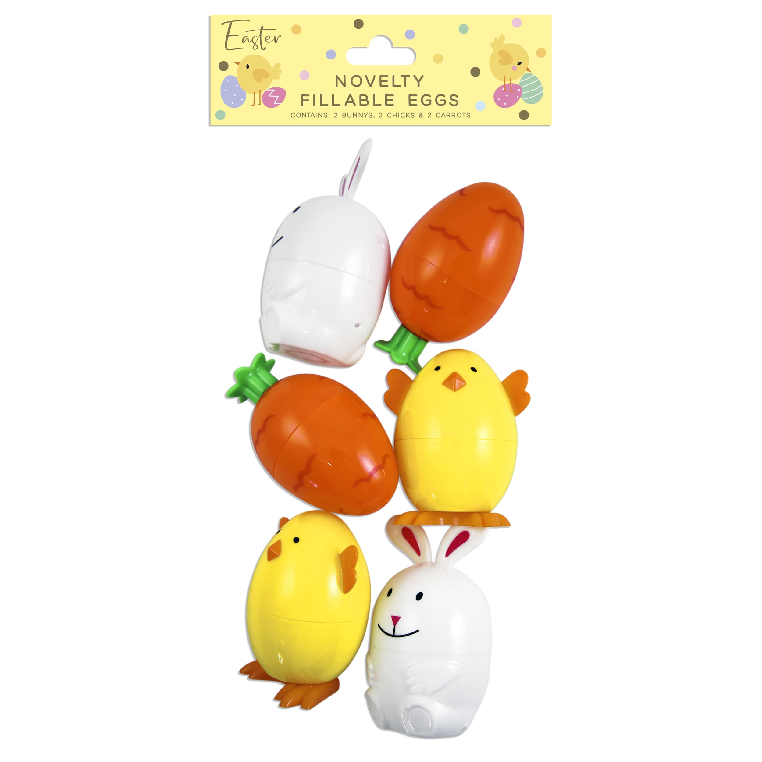 Eurowrap Multicolour Easter Novelty Fillable Eggs Set With Bunny Chick And Carrot Designs – Reusable Plastic Egg Containers For Egg Hunts Children’s Easter Gifts And Party Activities
