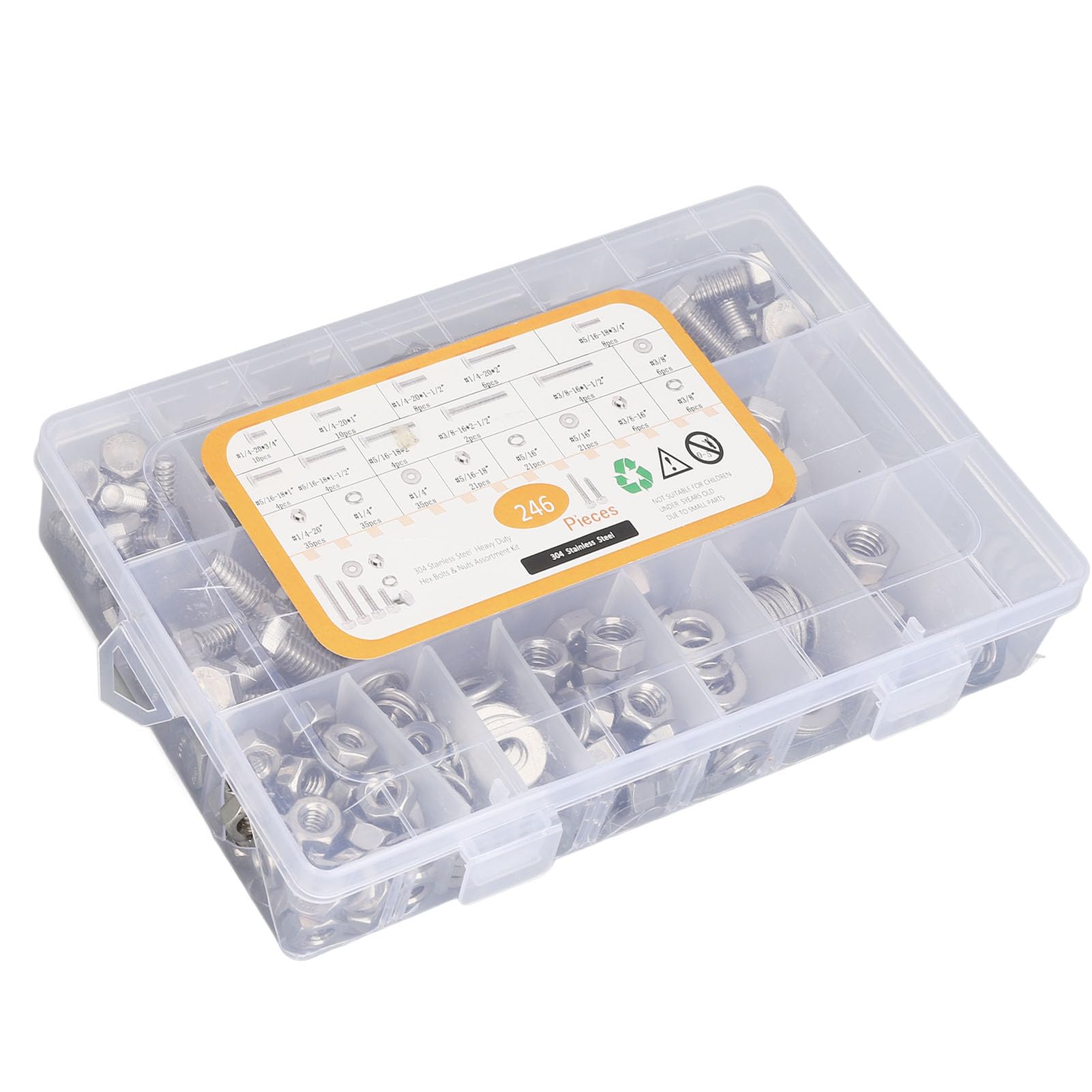 Kit de Arandelas de Tuercas y Pernos de Acero Inoxidable Juego Surtido de Tornillos de Cabeza Hexagonal de 246 Piezas para Mejoras del Hogar Reparación de Muebles Mantenimi