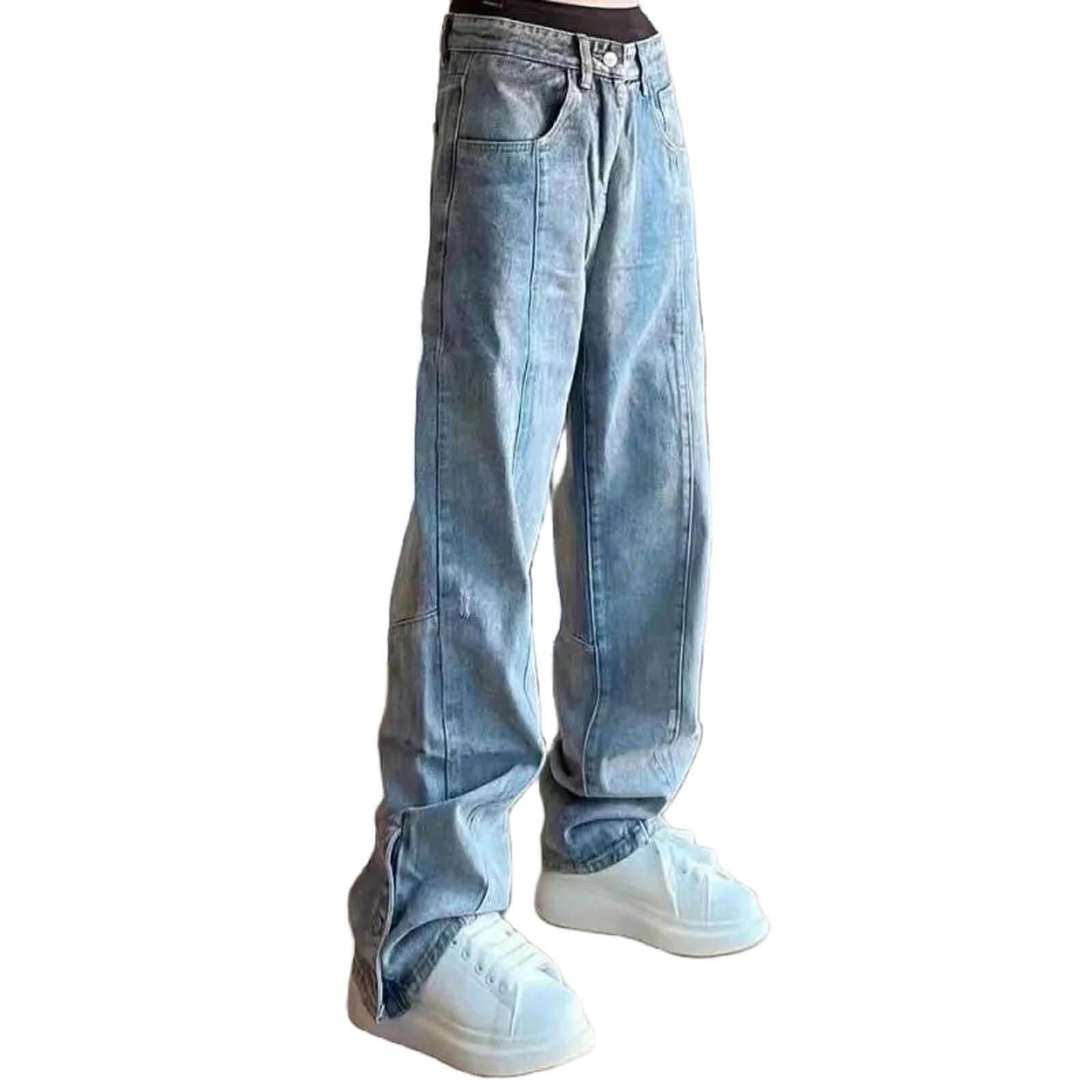 Jeans Uomo Larghi High Street Jeans per Gli Uomini Vintage Forked Denim Pantaloni Primavera Autunno Loose Wide Leg Pants