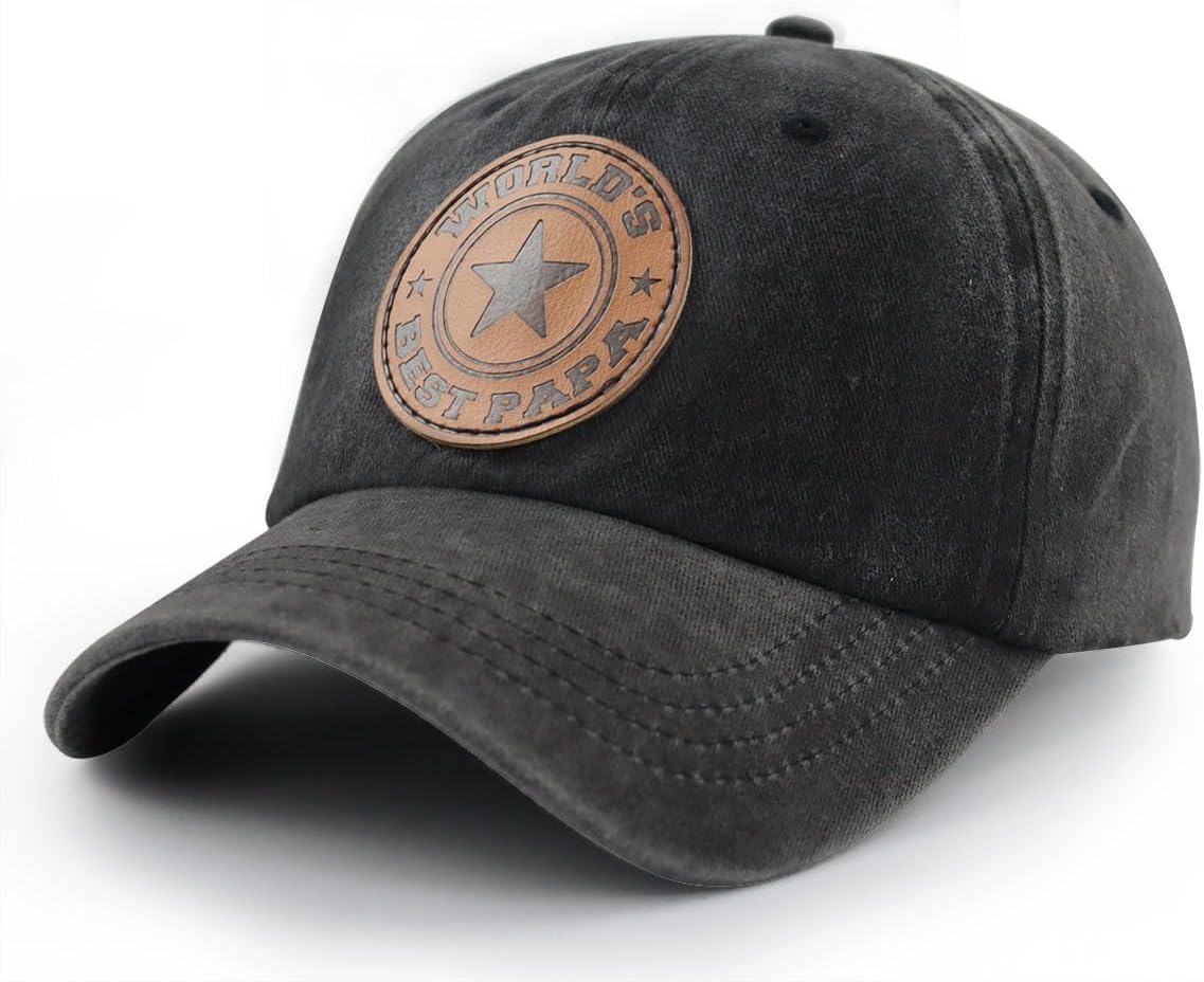 World's Best Papa Grandpa Hat with Leather Patch, Adjustable Embroidered Cotton Fathers Day Dad Baseball Cap - Image 2