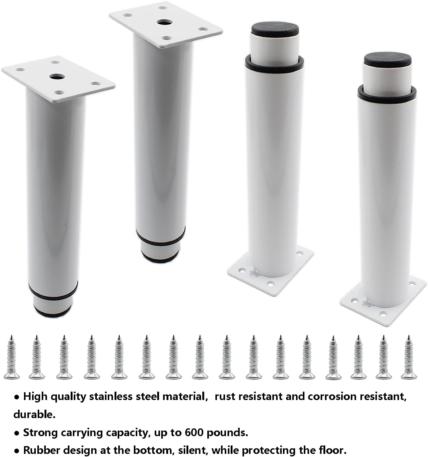 4 Pack Adjustable Furniture Legs, Stainless Steel Support Feet Heavy Duty Replacement Legs for Sofa TV Cabinet Couch Coffee Table Desk Sideboards Cupboard Dresser Bed (White)