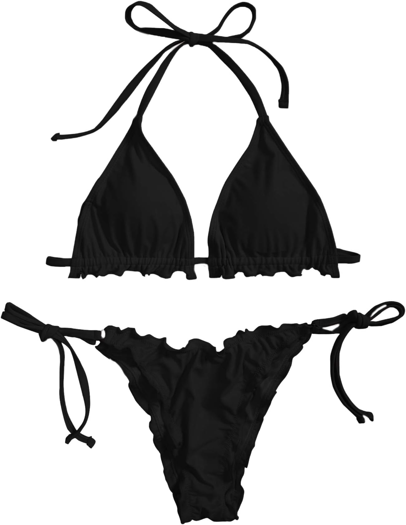 SOLY HUXWomen's 2 Piece Swimsuits Bikini Set Sexy Swimwear Halter Triangle Bathing Suit Black