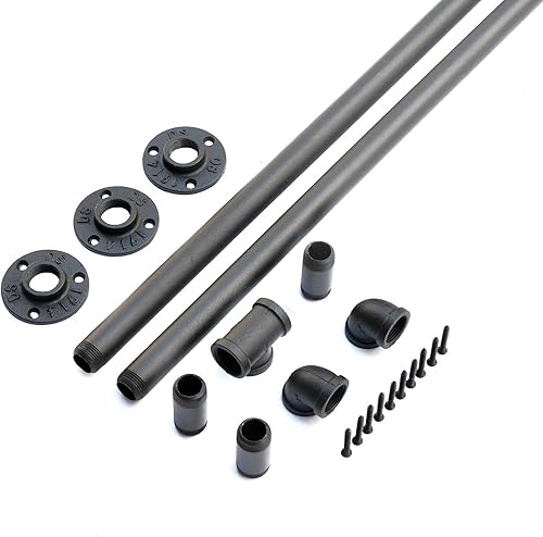 Miniatura 2 de DIYHD Barandilla de tubo de montaje en pared de 10 pies para escaleras, barandilla de mano industrial rústica negra para interiores