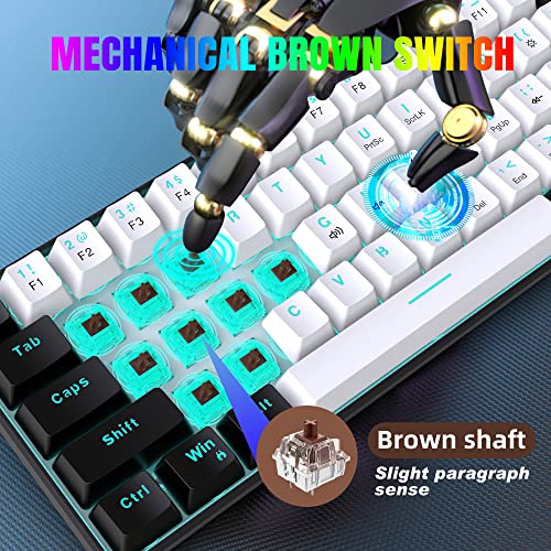 Snpurdiri 60% Wired Mechanical Gaming Keyboard, Ice Blue Led Backlit 61 Keys Mini Wired Office Keyboard For Windows Laptop Pc Mac (Black-White, Brown Switches) #TOP1