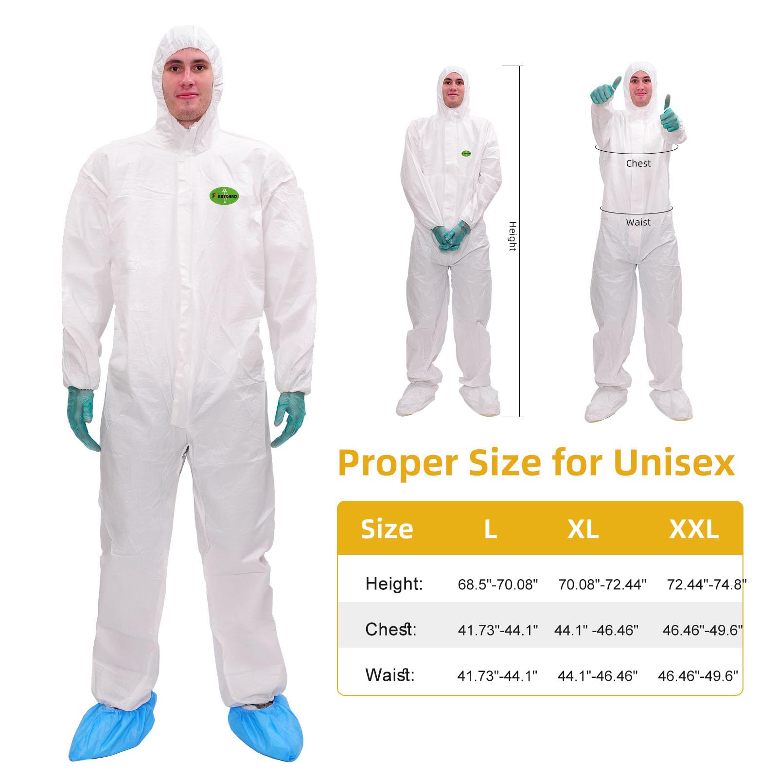 RAYGARD 30203 Tuta protettiva monouso microporosa traspirante Tuta con cappuccio, elastico su polsini, caviglie e vita, apertura frontale con zip, industriale (X-Large, bianco)