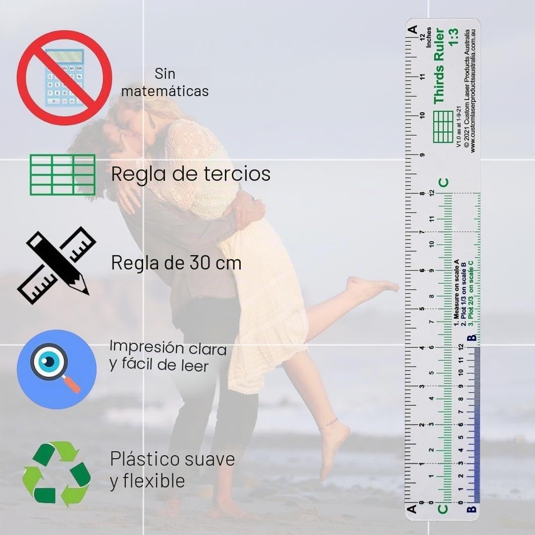 Set de reglas No-Math 12", 3 reglas PETG flexibles | Disenado y fabricado en Australia; division sin calculos; dibujo, diseno y maquetacion