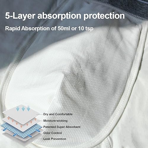 Miniatura 8 de Ropa interior para incontinencia para hombre, lavable, de algodón a prueba de fugas, 1.7 fl oz, protección contra fugas de la vejiga, paquete de 2