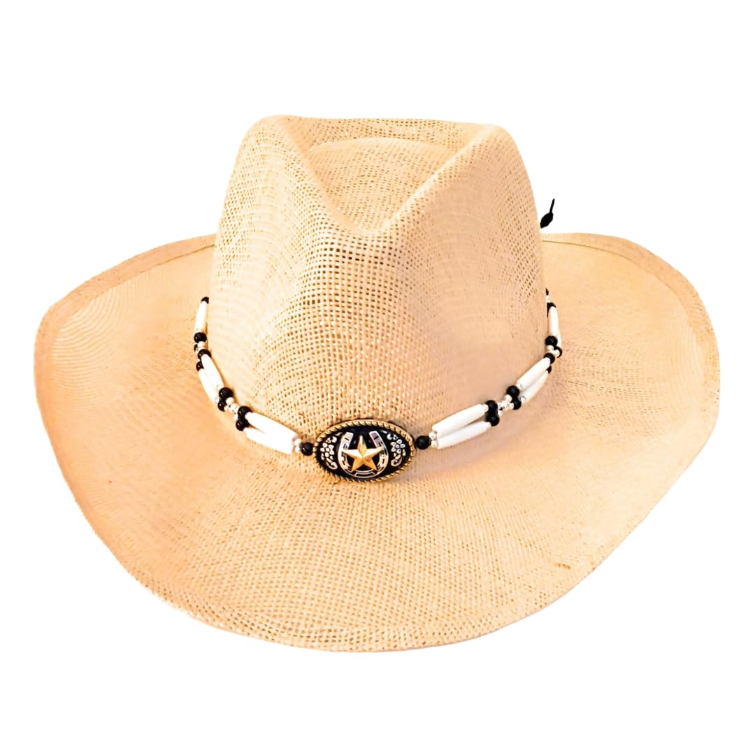 Hat Band Western Horseshoe Star Concho Hairpipe Onyx Bead Adjustable One Size Gift Boxed For Brim Cowboy Straw Hats Hat Not Included