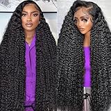 Dianthe 34 Inch 13x6 Deep Wave Lace Front Wigs Human Hair HD Lace frontal Curly Human Hair Wig for Black Women 180% Density Wet and Wavy Glueless Wigs Human hair Pre Plucked with Baby Hair